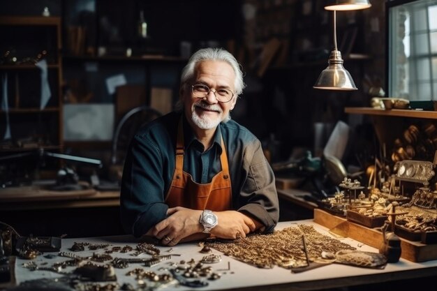 Portrait jeweler goldsmith in a workshop