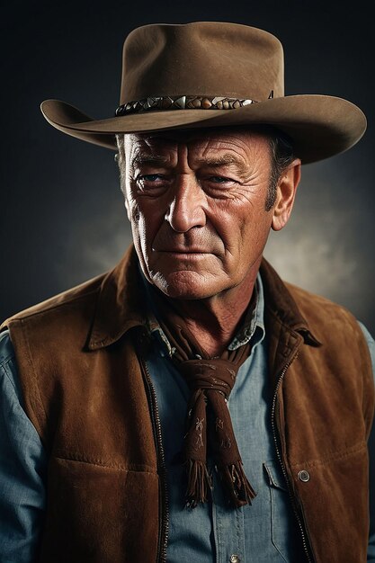 Photo portrait of john wayne charismatic cowboy according to studio light environment