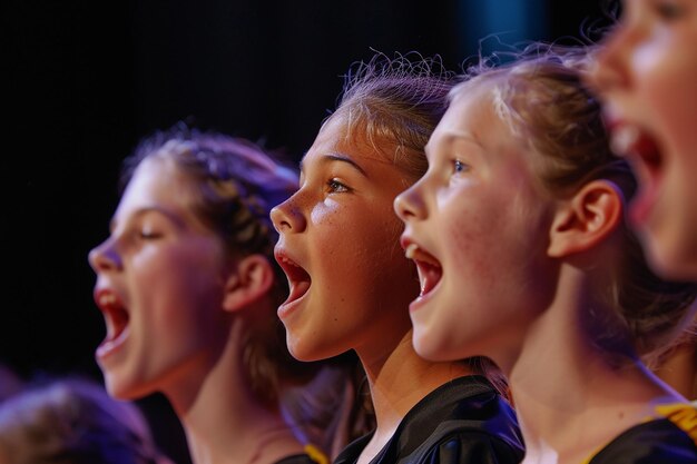 Photo portrait of joyful hearts singing with joy