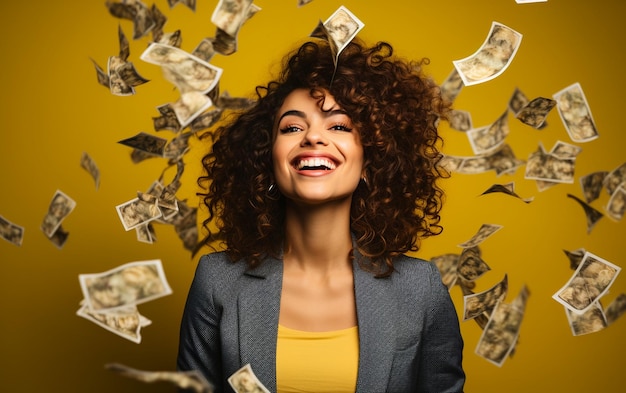 Portrait of a Joyful Young Woman Holding Money