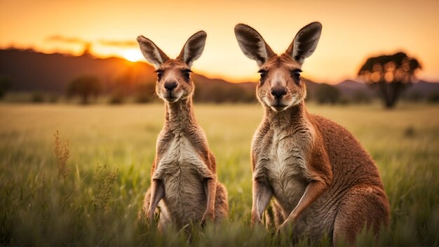 Photo portrait of kangaroo duos