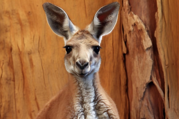 Photo portrait of a kangaroo looking at the camera on a wooden background