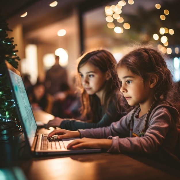 portrait kid girl learn to code with soft blurred friend in a computer lab coding classroom