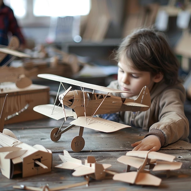 Photo portrait of kids creating paper airplanes