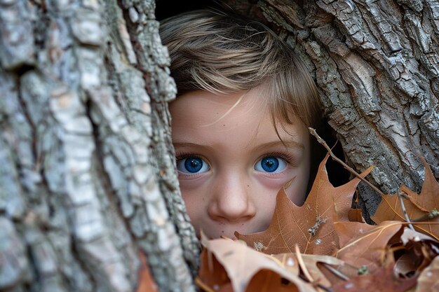 Foto ritratto di bambini che scappano dal gioco di nascondino e cercano la felicità