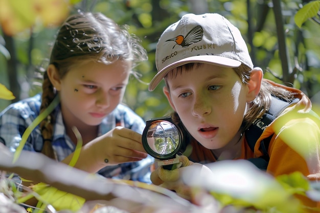 Foto ritratto di bambini in una spedizione scientifica