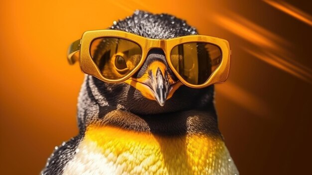 Portrait of king penguin in sunglasses generative ai