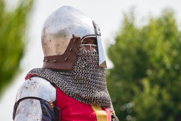 Portrait of knight in helmet