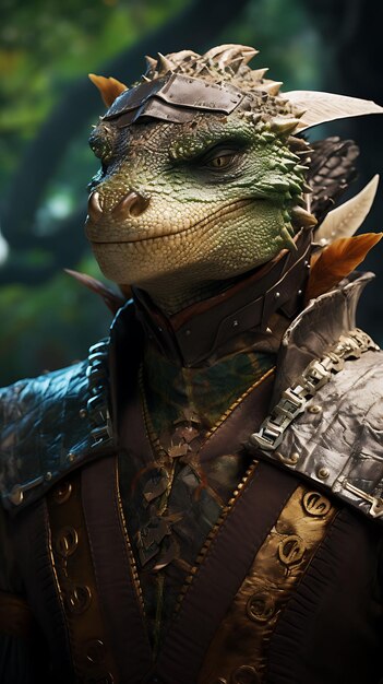 Photo portrait of komodo dragon pirate island guardian costume dragon scale ar animal arts collections