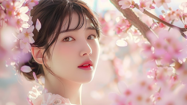 Photo portrait of korean idol bae suzy under sakura tree