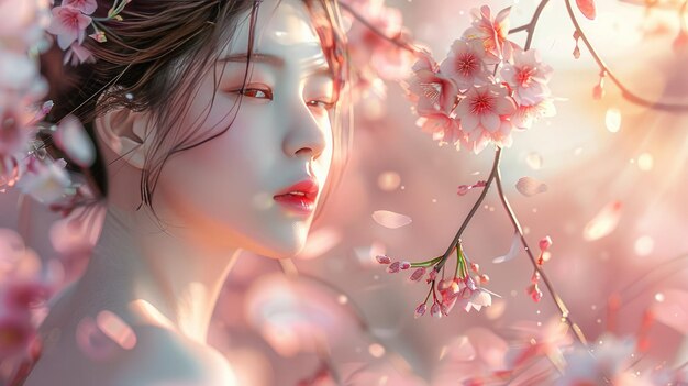 Photo portrait of korean idol bae suzy under sakura tree