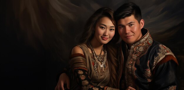 Portrait of Kyrgyz ethnicity couple in national dress