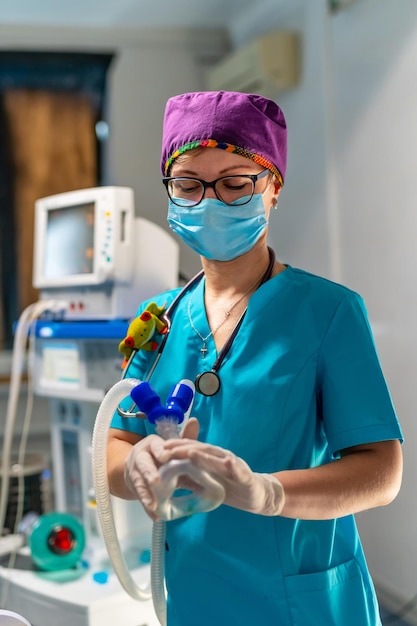 Portrait of lady doctor in mask Nurse working in hospital