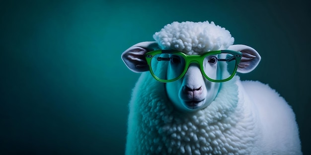 メガネをかけた子羊の肖像画イード・ウル・アドハーのコンセプトをコピーするメガネをかけた子羊の広告バナー