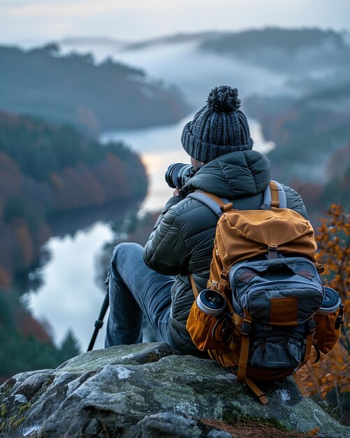 Foto un ritratto di un fotografo paesaggista