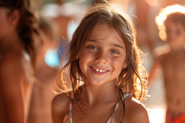 Portrait of latin girl posing by the pool outdoors on a sunny day Generative AI