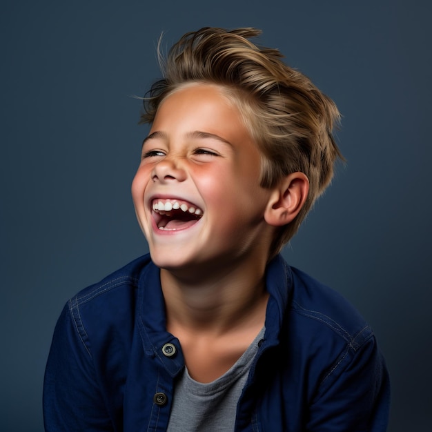 portrait of a laughing boy on a dark background