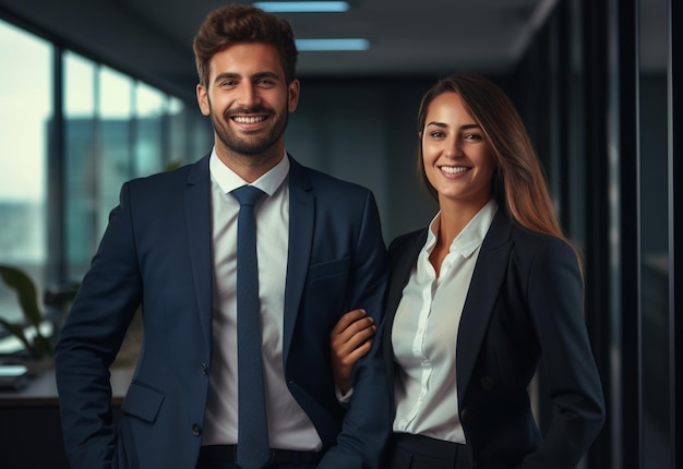 Portrait of laughing business team standing in office