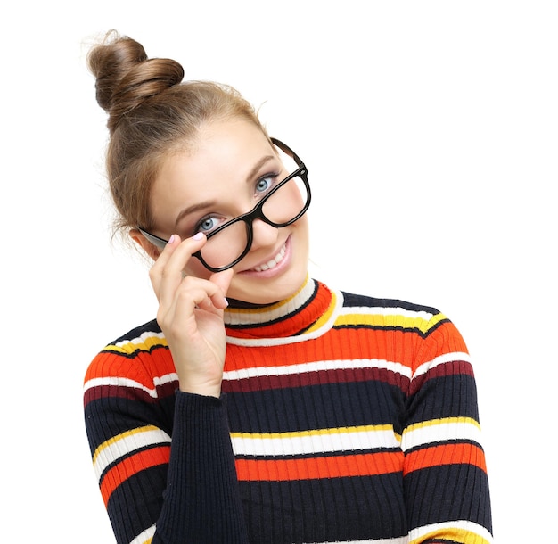 Portrait of laughing girl gesturing