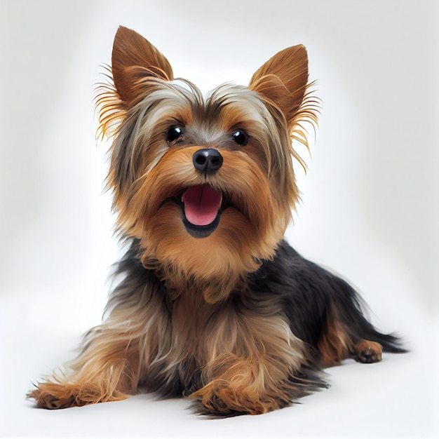 Portrait of laying Yorkshire terrier dog made with Generative AI