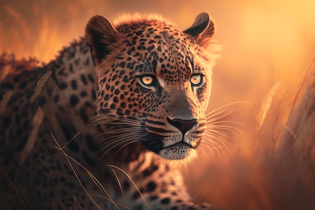 Portrait of a leopard in savannah