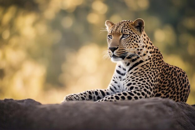 Portrait of leopard sitting on the rocks starring at the camera