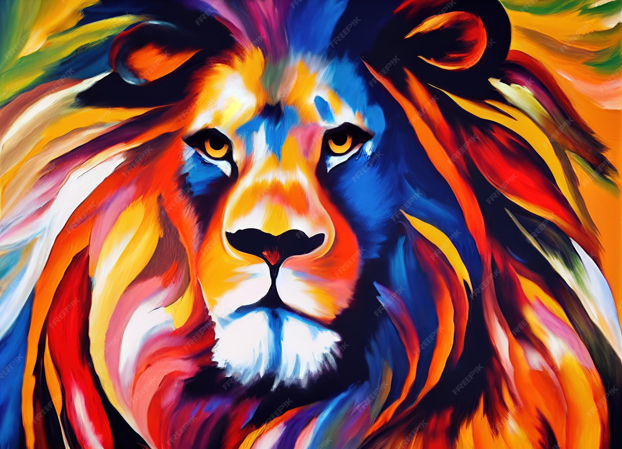 Premium Photo Portrait of a lion abstract color artx9