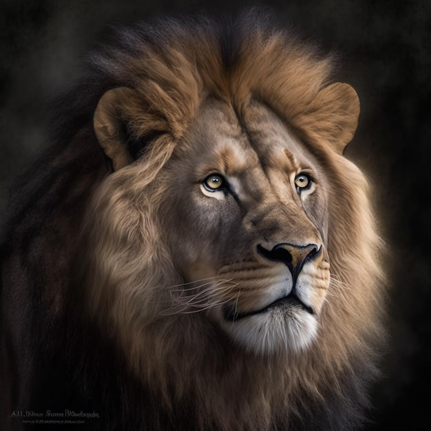 Portrait of a lion on a black background 3d rendering