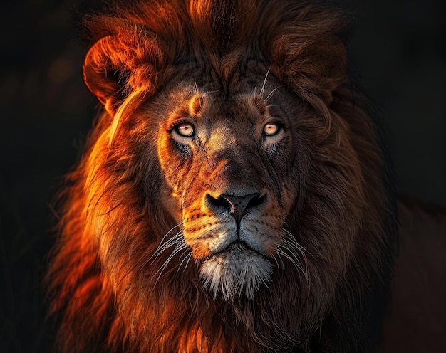 Portrait of a lion on a dark background