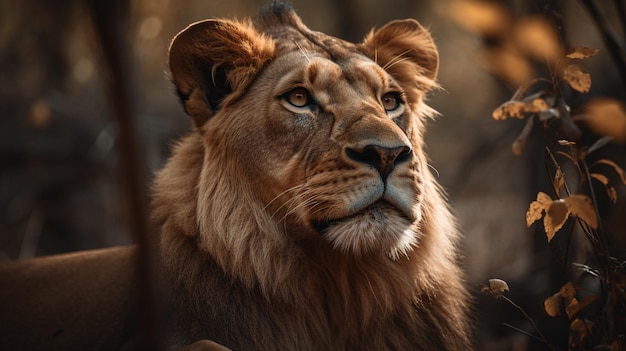 Portrait of a lion in the forest Wildlife scene from nature Lion in the jungle