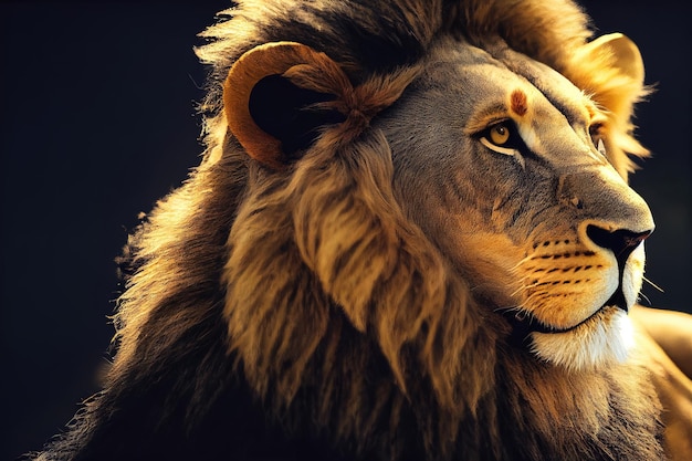 Portrait of a Lion king face closeup