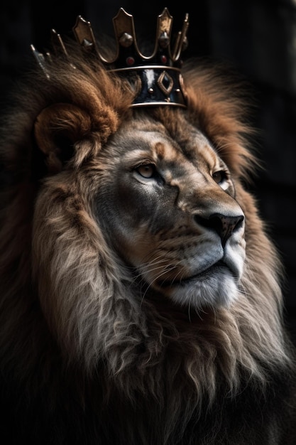 Portrait of a lion king with a crown on his head