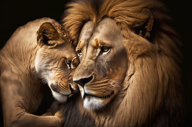 Premium Photo | Portrait of lion and lion cub against background of african savannah Premium Photo | Portrait of lion and lion cub against background of african savannah