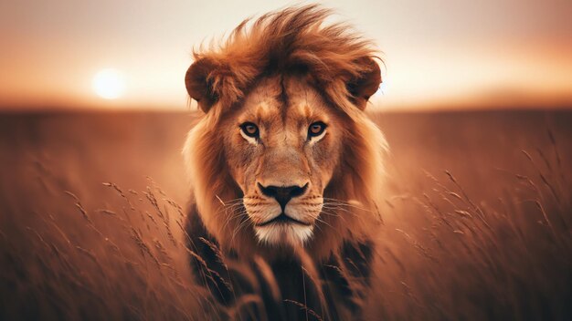 Portrait of a lion looking at the camera