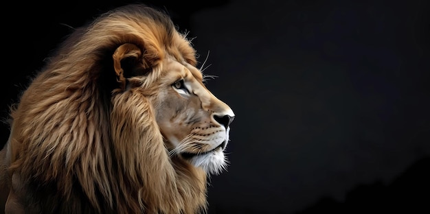 Portrait of a Lion in profile on a black background