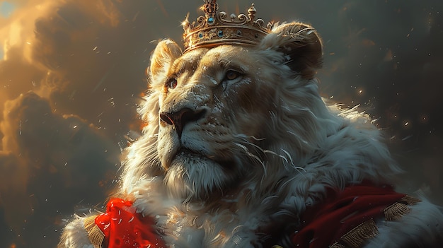 portrait of a lion with a crown on his head Generative AI