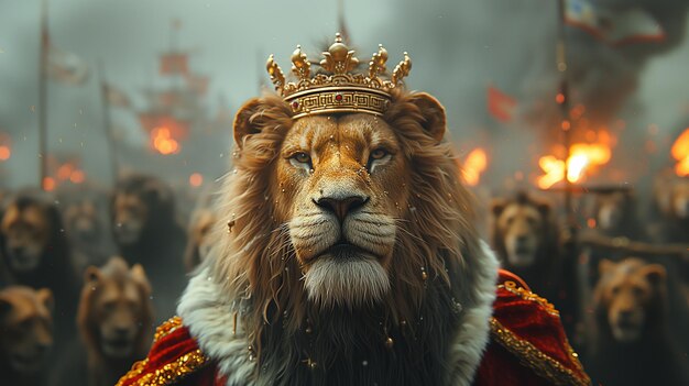 portrait of a lion with a crown on his head Generative AI