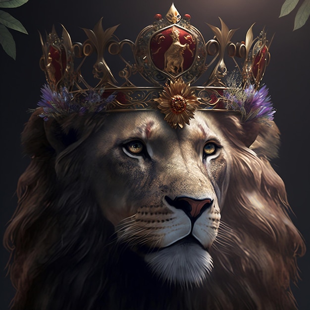 Portrait of a lion with a crown on his head