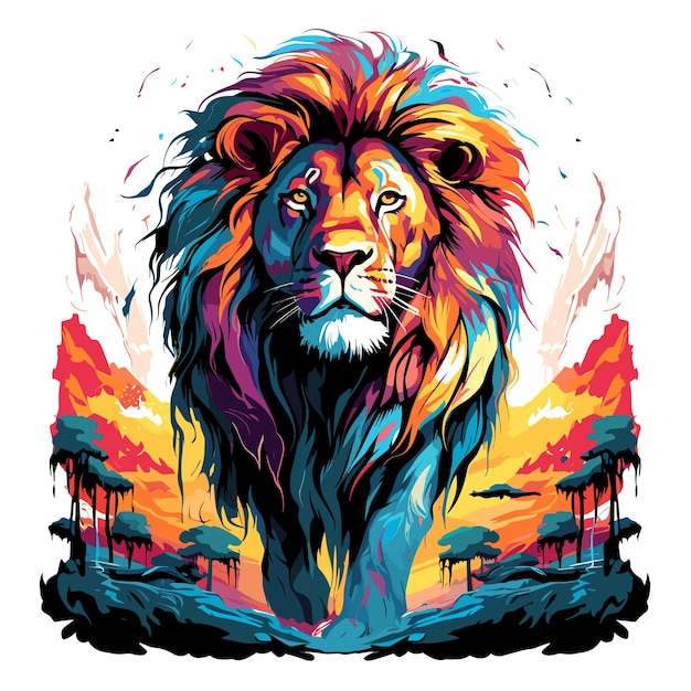 Portrait of a lion with a gorgeous mane in vector pop art style