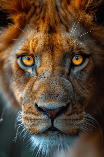 Portrait of a lions muzzle in closeup The Lions head