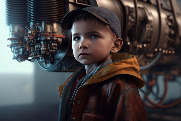 パイロットの帽子をかぶった小さな男の子の肖像画 生成 AI イラスト