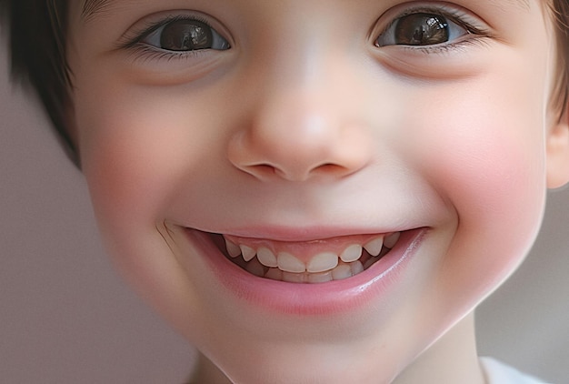 Portrait of little boy wide smile close up ai generated