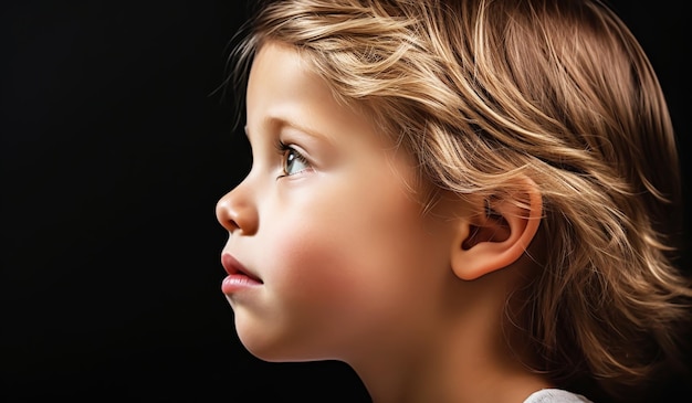 Portrait of a little child isolated on dark background AI generated