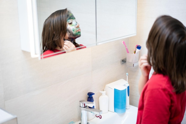 Portrait of little cute boy smiling with painted face high quality photo