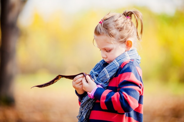 Portrait of little girl in autumn park 