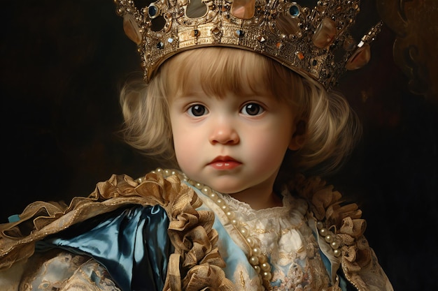 Portrait of a little girl in a crown on a dark background