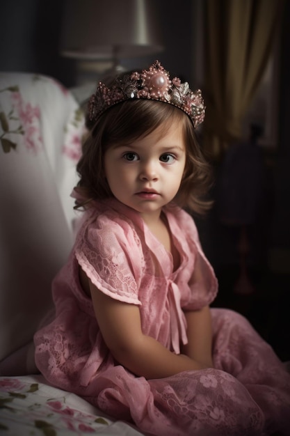 Portrait of a little girl dressed up as a princess at home