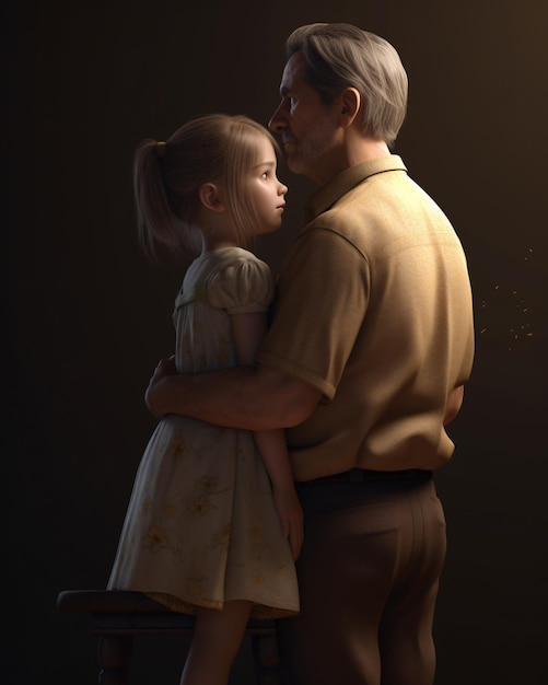 A portrait of a little girl and her father.