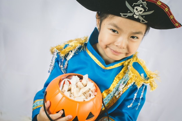 Portrait of little girl in pirate 