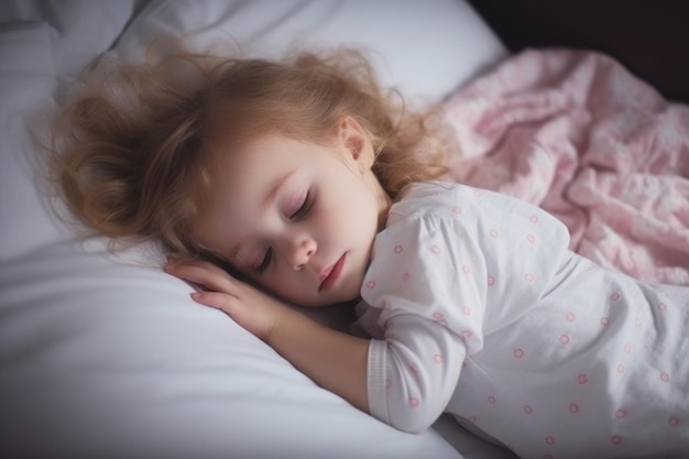 Portrait of a little girl sleeping in bed created with generative ai